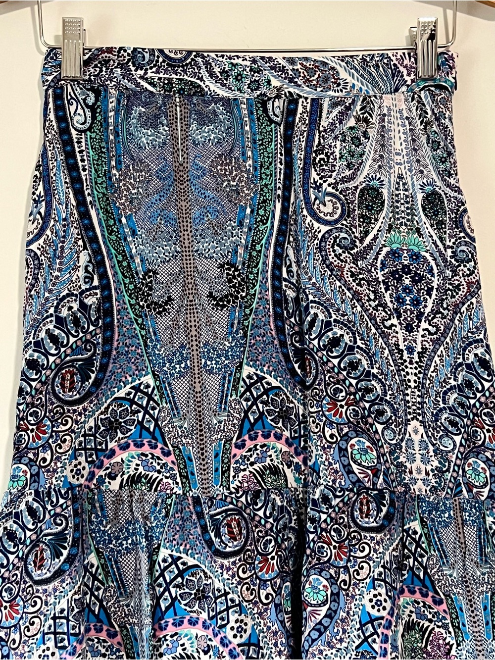 T Tahari Boho Multicolor Paisley Tiered Maxi Skirt in Blue, Teal and Pink - Picture 7 of 9